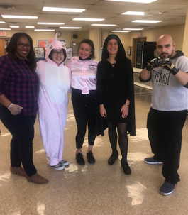 students dressed in Halloween costumes