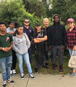 students and teacher together on an outdoor field trip